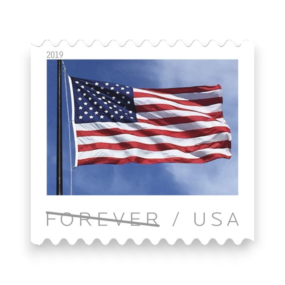 2019 U.S. Flags Forever Postage Stamps – 50/100/250/500 Rolls for Personal & Business Mail