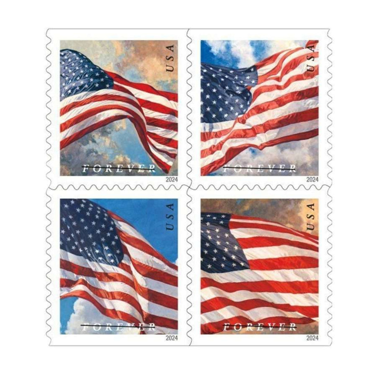 2024 U.S. Flags Forever Postage Stamps – 250/500/1250/2500 Booklets for Personal & Business Mail
