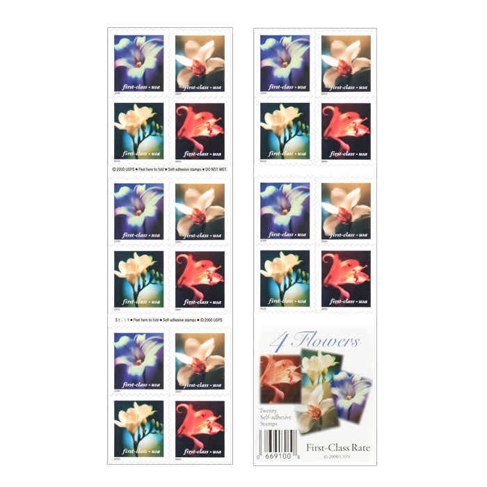 First Class Stamps 2000 Four Flowers – Nature Series, Fixed Rate Postage