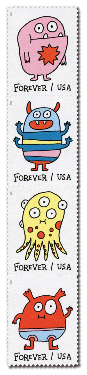 Forever Stamps 2021 Message Monsters – Whimsical Cartoon Designs, First-Class Postage