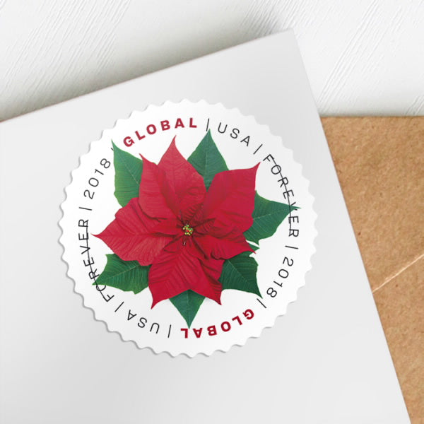 Global Forever Stamps 2018 Poinsettia – Holiday Celebration, International Rate