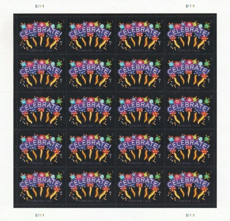 Forever Stamps 2015 Neon Celebrate – Festive Greetings, First-Class Postage