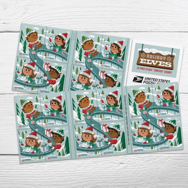 Forever Stamps 2022 Holiday Elves – Holiday Celebration, First-Class Postage