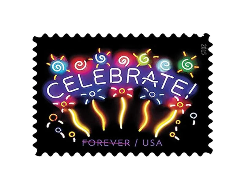 Forever Stamps 2015 Neon Celebrate – Festive Greetings, First-Class Postage