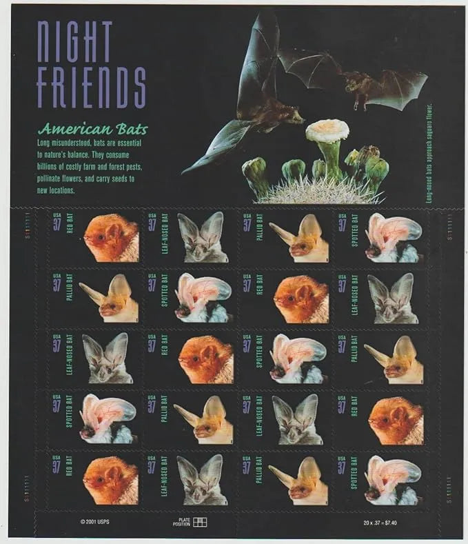 NOT Forever Stamp-37¢ Stamps 2002 Night Friends American Bats – Nature Series, First-Class Postage
