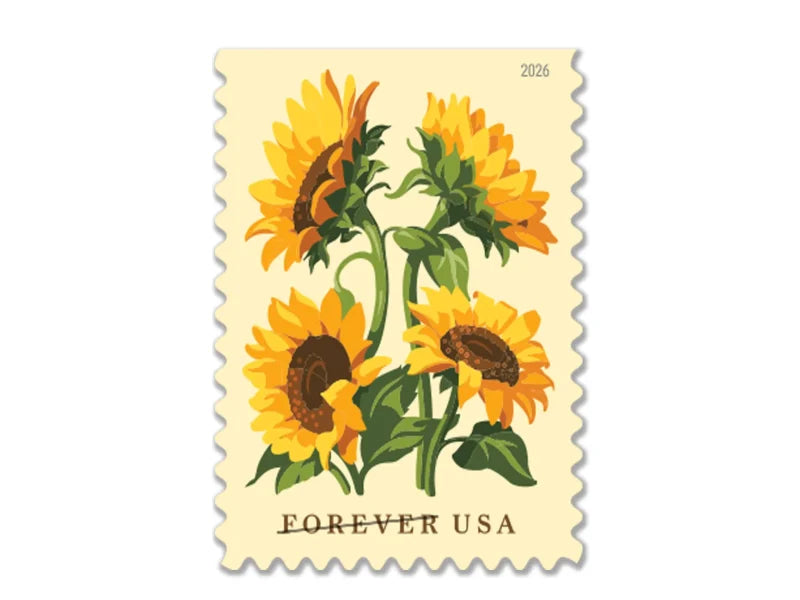 Forever Stamps 2026 Sunflowers – Floral Collection, First-Class Postage